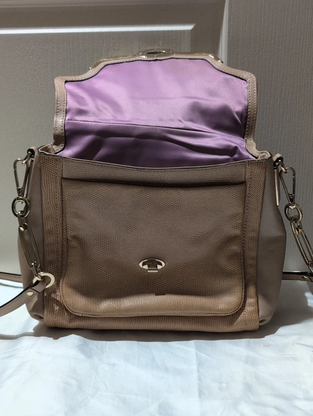 Coach Beige Leather Turnlock Satchel Shoulder Handbag